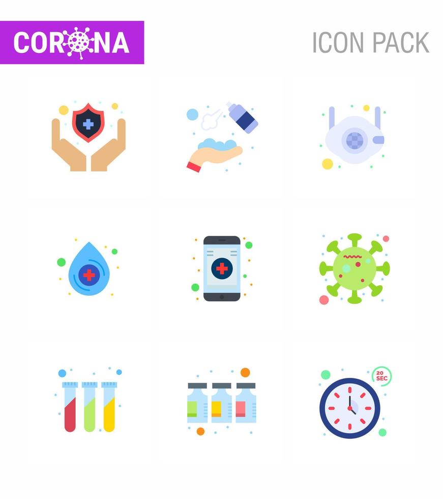 9 piatto colore coronavirus covid19 icona imballare come come in linea medico viso far cadere n virale coronavirus 2019 nov malattia vettore design elementi