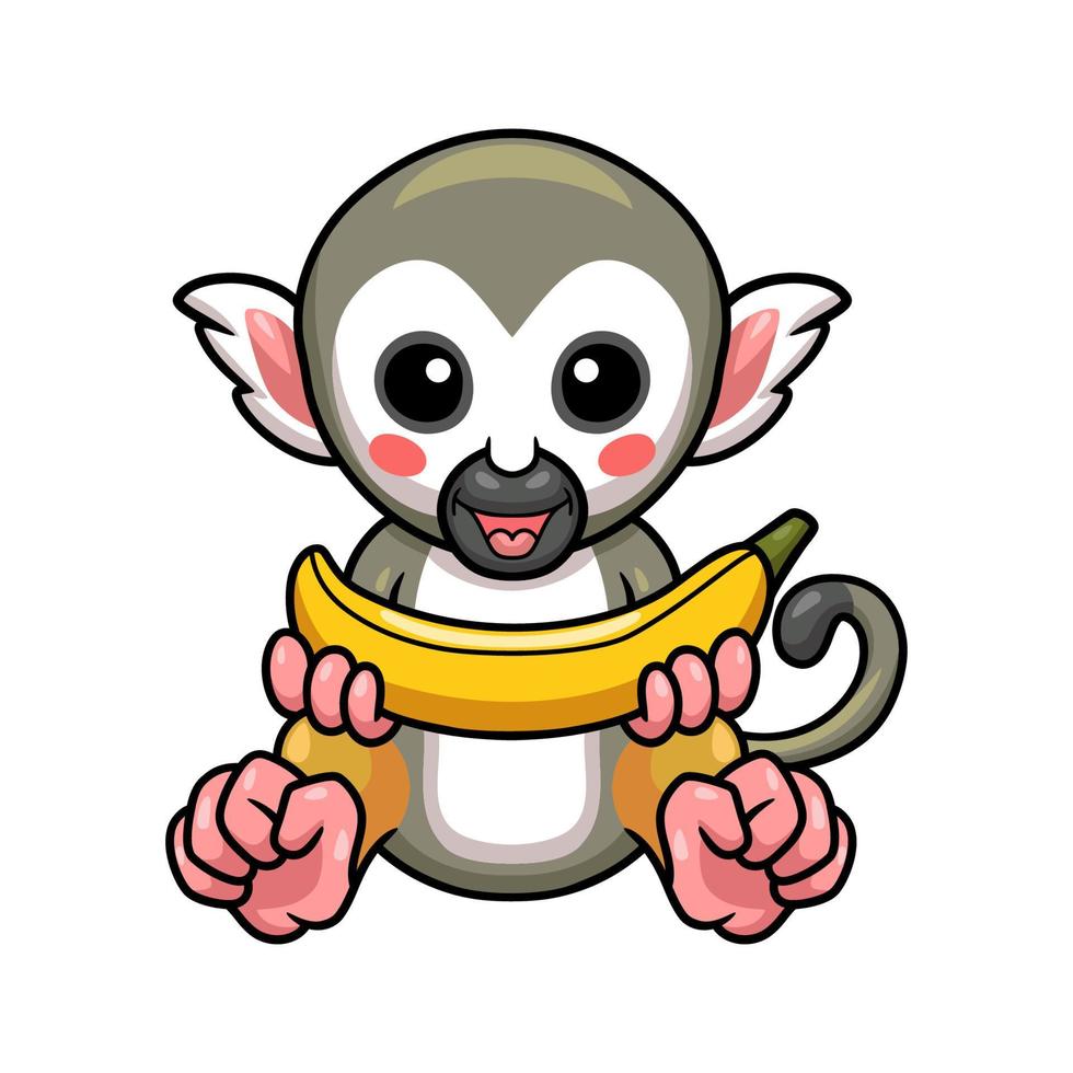 carino poco scoiattolo scimmia cartone animato Tenere Banana vettore