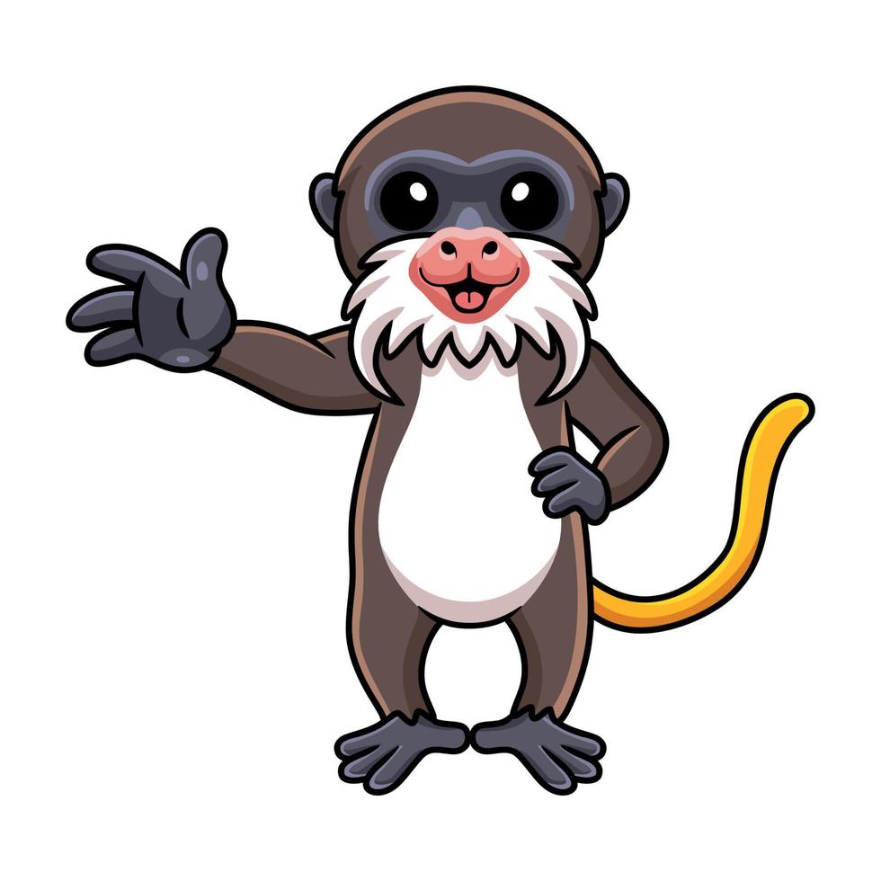 carino poco tamarino scimmia cartone animato agitando mano vettore