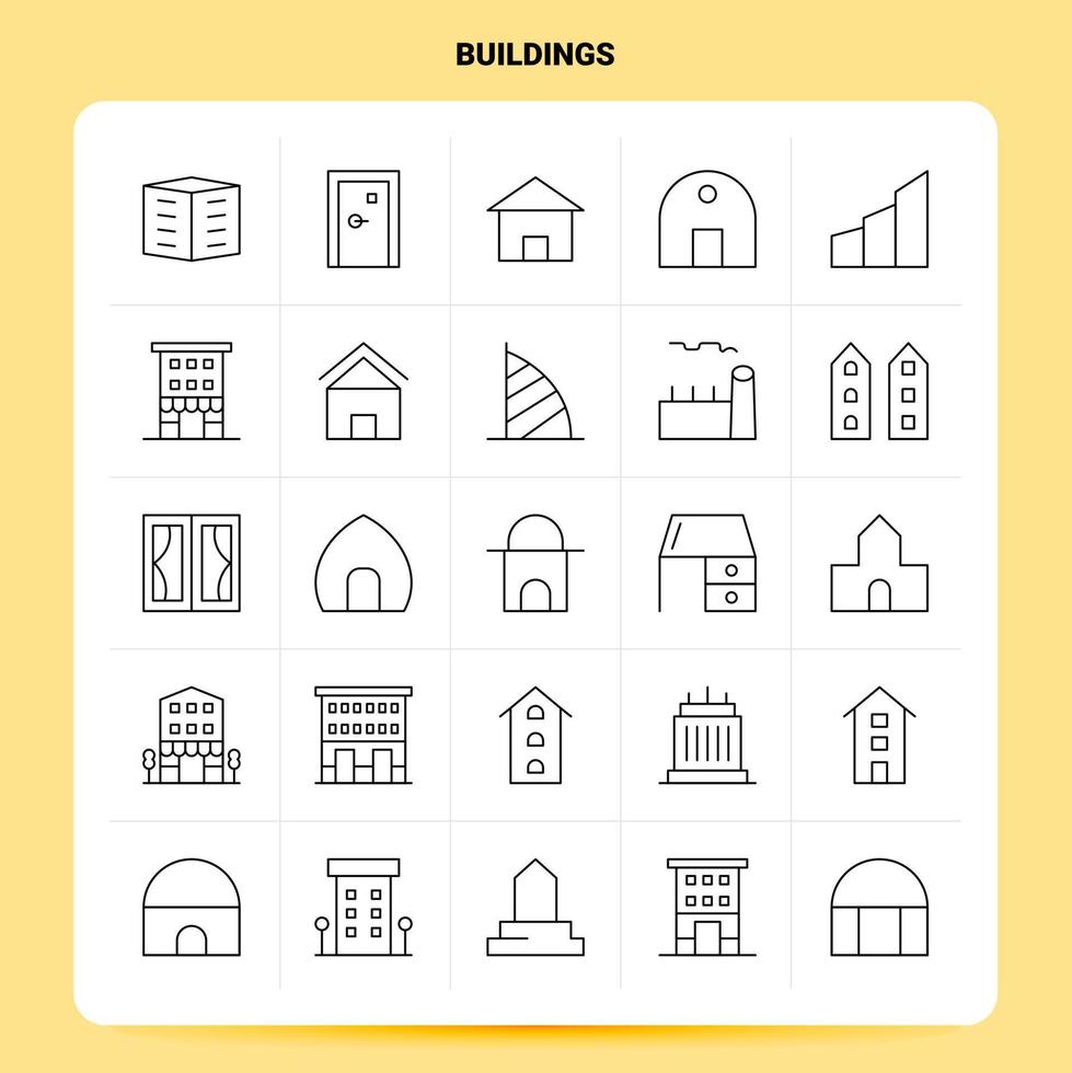 schema 25 edifici icona impostato vettore linea stile design nero icone impostato lineare pittogramma imballare ragnatela e mobile attività commerciale idee design vettore illustrazione