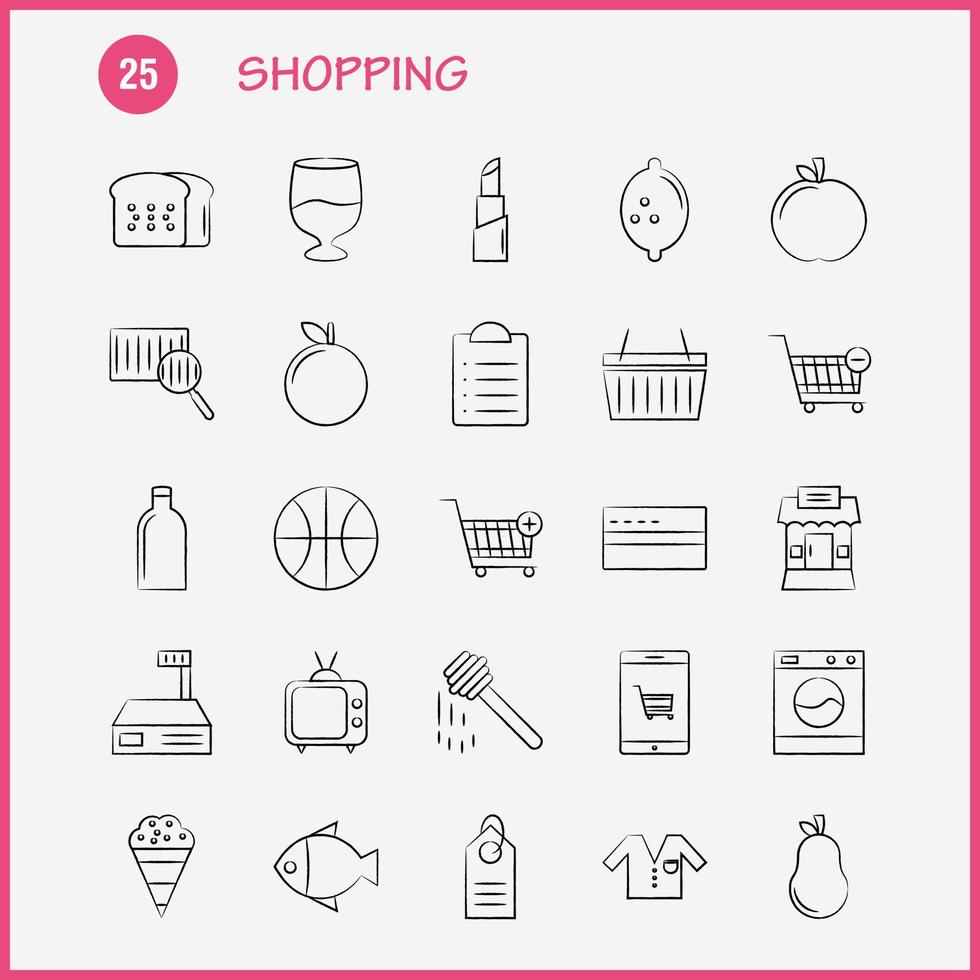 shopping mano disegnato icona per ragnatela Stampa e mobile uxui kit come come carrello carrello acquistare Inserisci carrello carrello acquistare rimuovere pittogramma imballare vettore