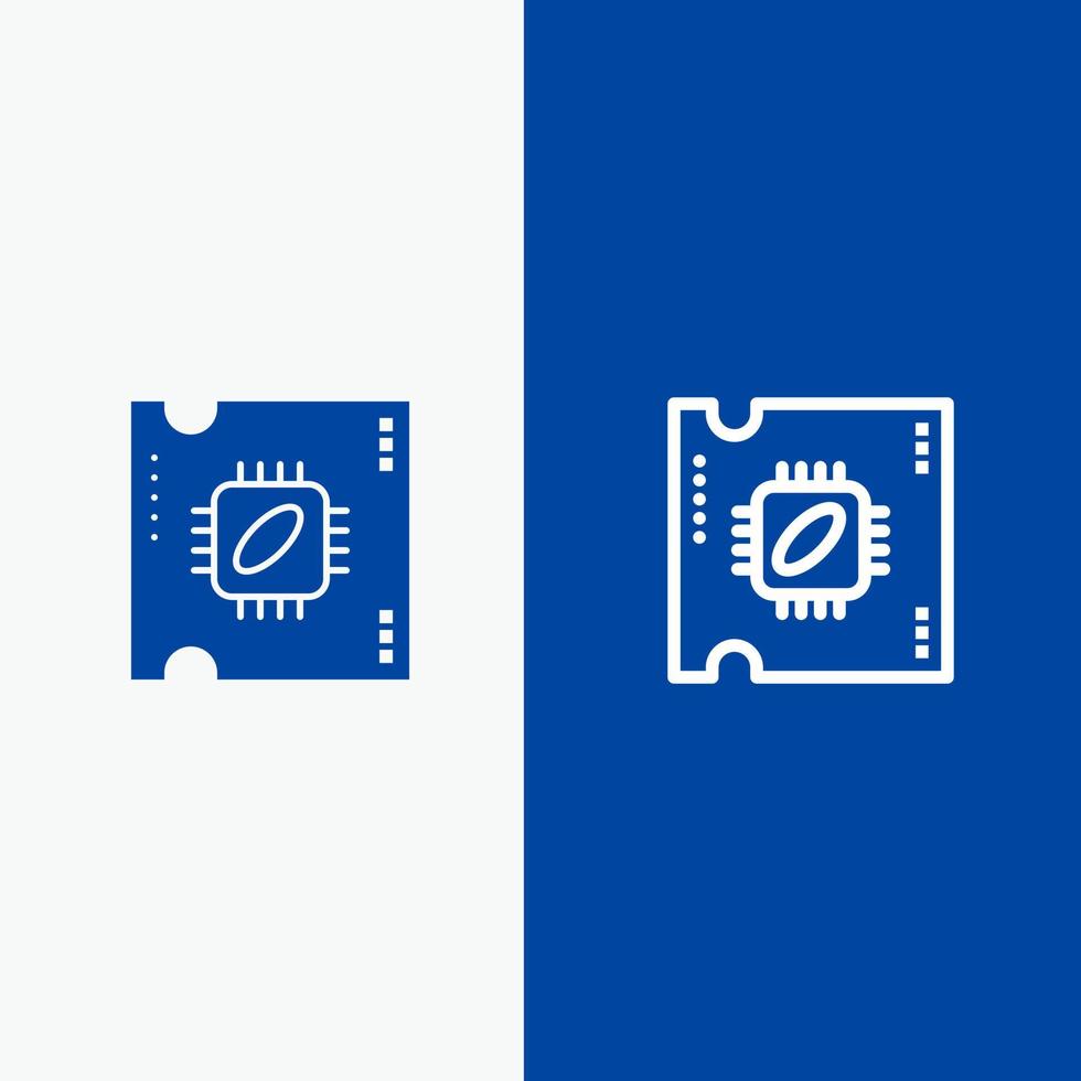 processore microchip processore processore patata fritta linea e glifo solido icona blu bandiera linea e glifo solido icona blu bandiera vettore