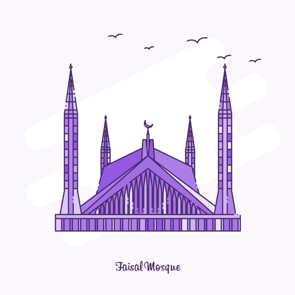 faisal moschea punto di riferimento viola tratteggiata linea orizzonte vettore illustrazione
