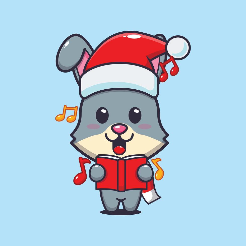 carino coniglio cantare un' Natale canzone. carino Natale cartone animato illustrazione. vettore