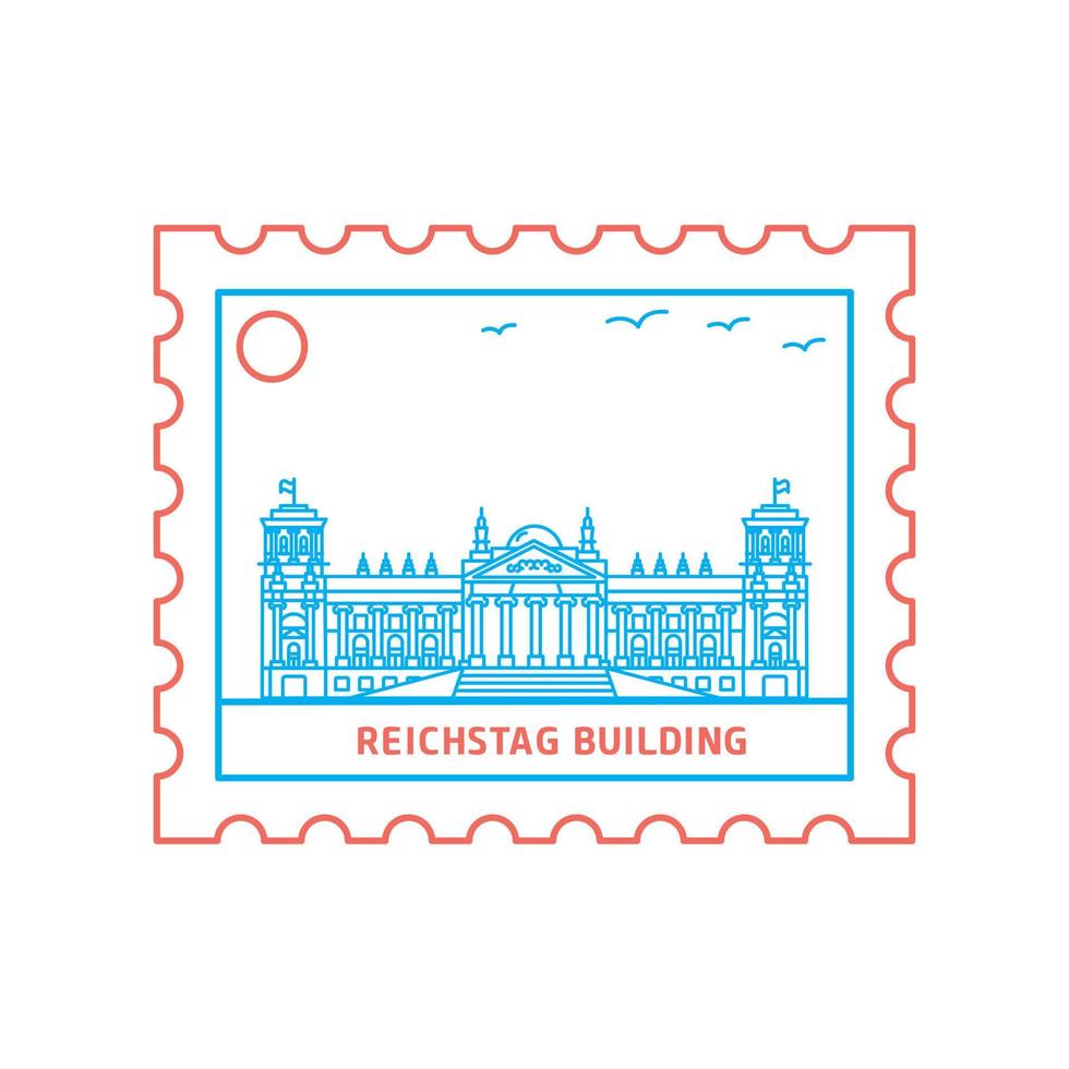 reichstag edificio affrancatura francobollo blu e rosso linea stile vettore illustrazione