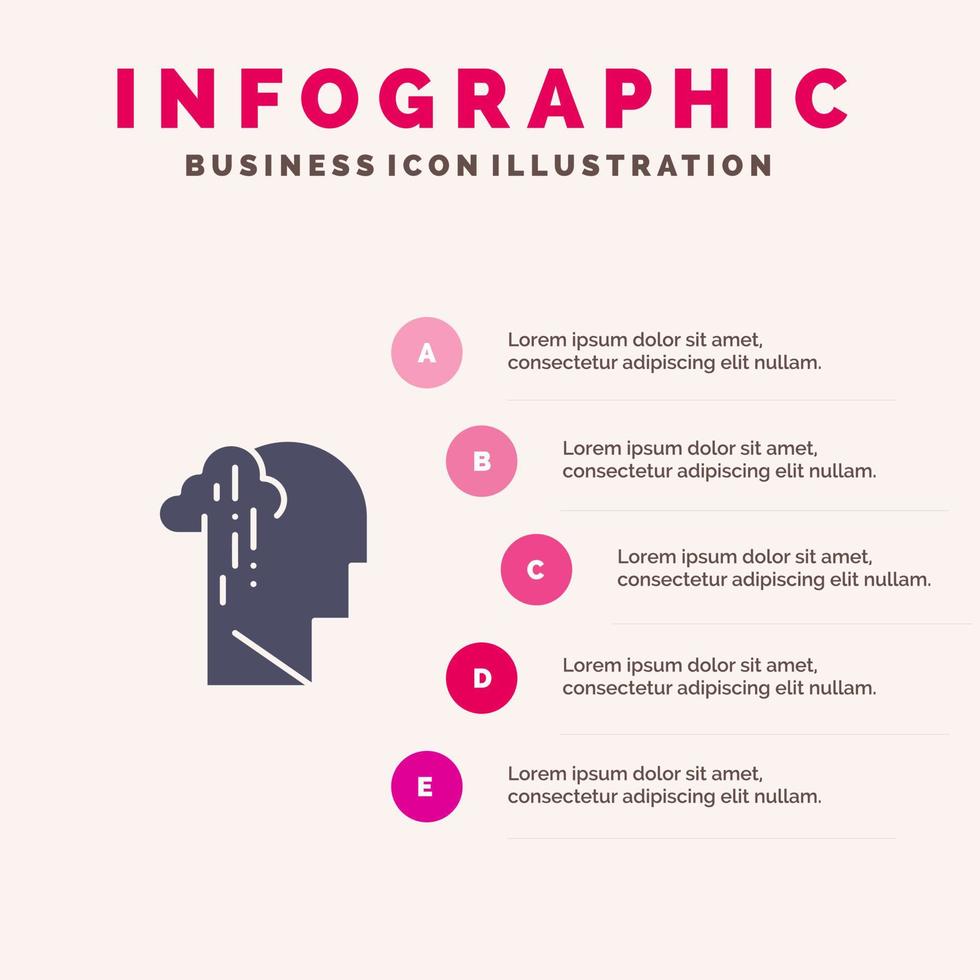 depressione dolore umano malinconia triste solido icona infografica 5 passaggi presentazione sfondo vettore