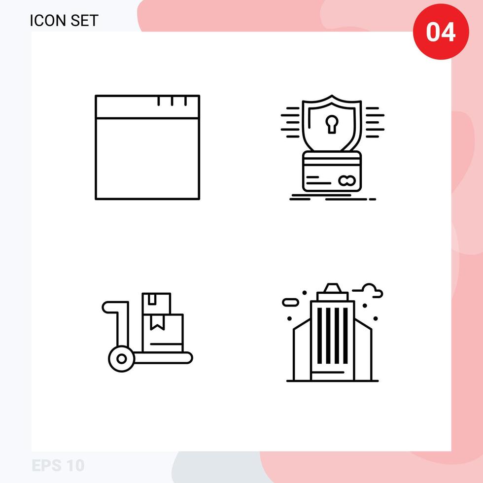 universale icona simboli gruppo di 4 moderno riga piena piatto colori di App shopping carta di credito mod vita modificabile vettore design elementi