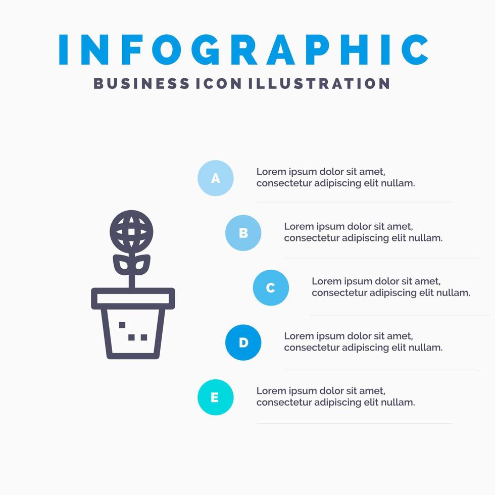 eco ambiente muffa natura pianta linea icona con 5 passaggi presentazione infografica sfondo vettore