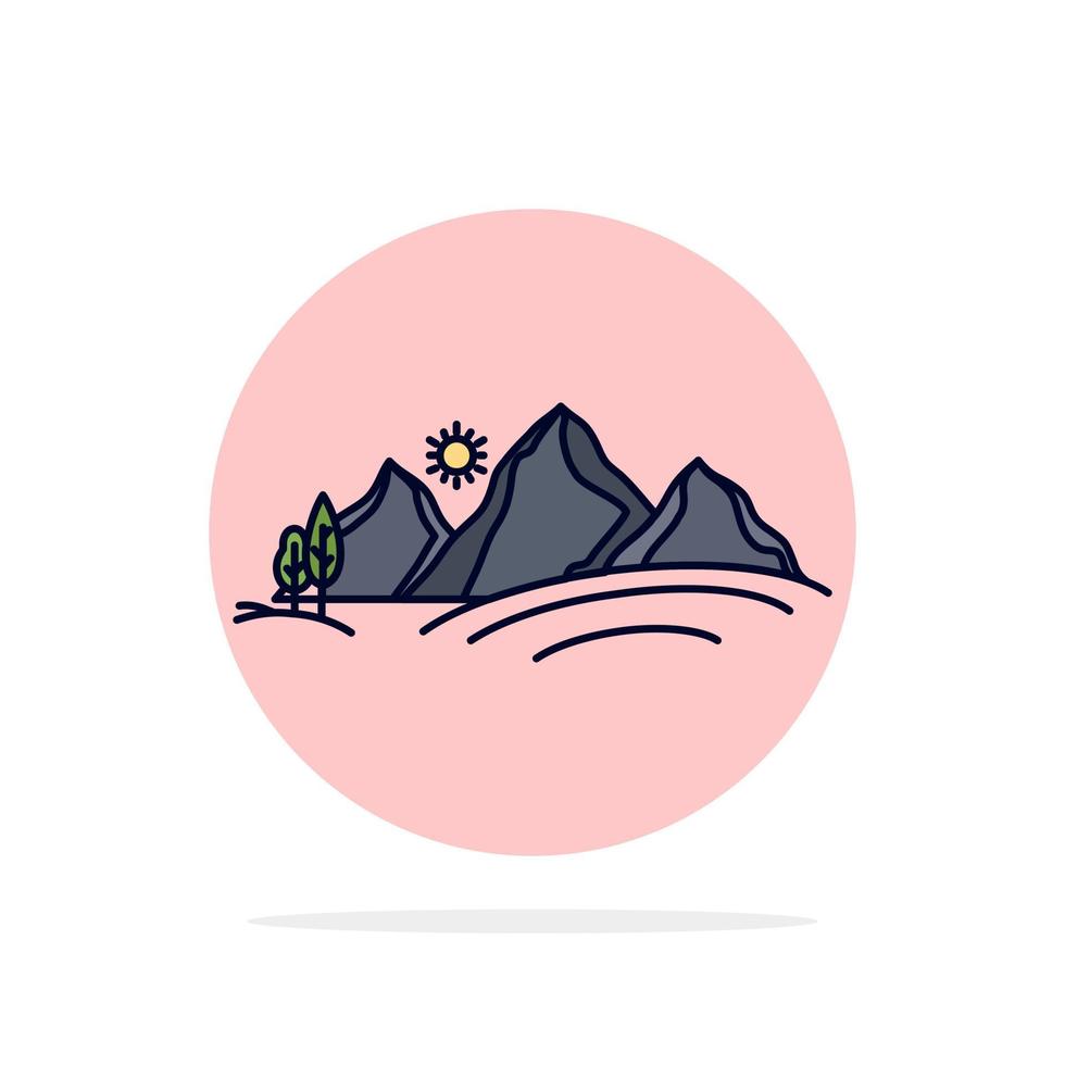 collina paesaggio natura montagna sole piatto colore icona vettore