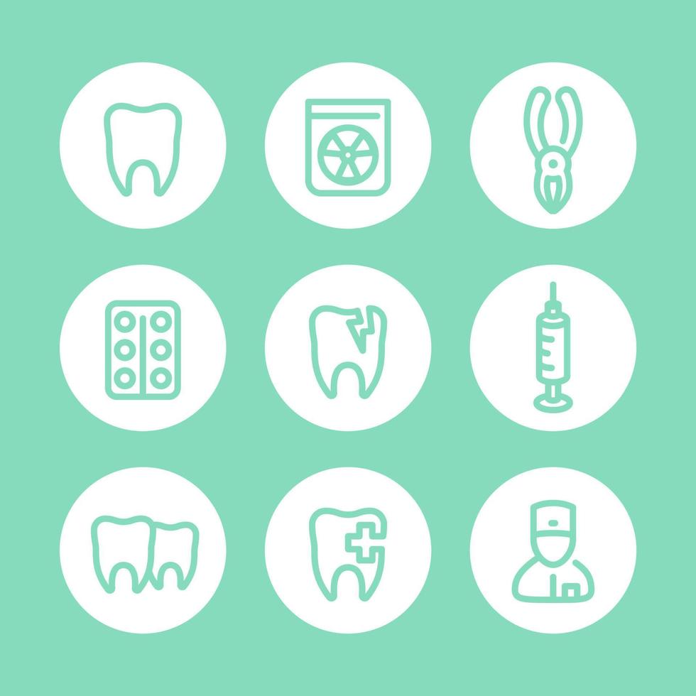 dente icone, dentista, dentale cura, cura dei denti, stomatologia, linea pittogrammi impostare, vettore illustrazione