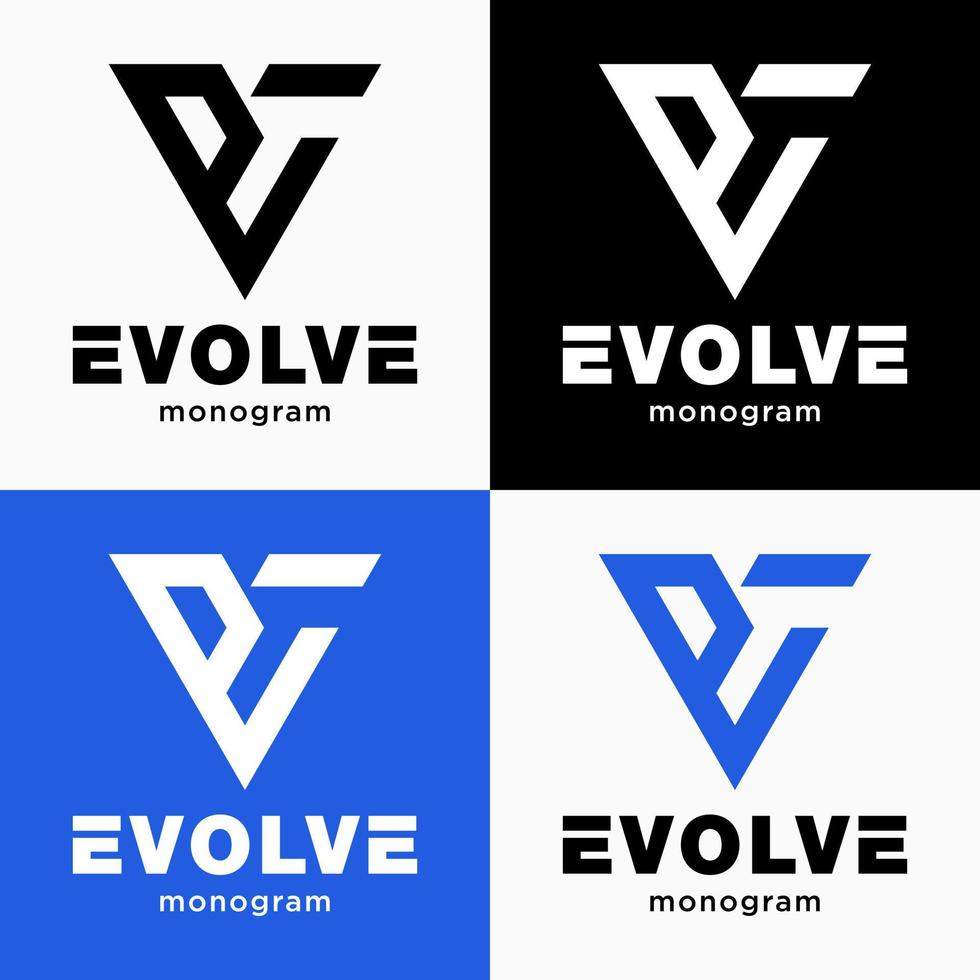 lettera v ev ve monogramma alfabeto scelta stile triangolo marca identità logo design vettore