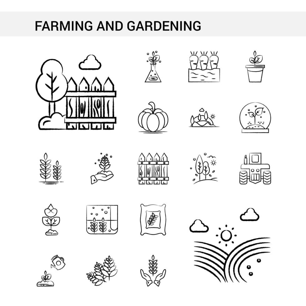 agricoltura e giardinaggio mano disegnato icona impostato stile isolato su bianca sfondo vettore