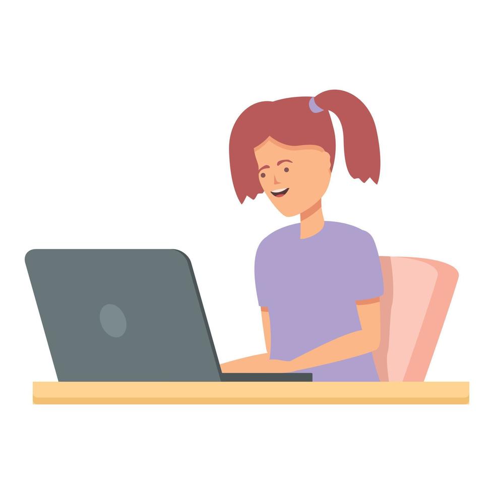 il computer portatile ragazza icona cartone animato vettore. ragazzo bambino vettore