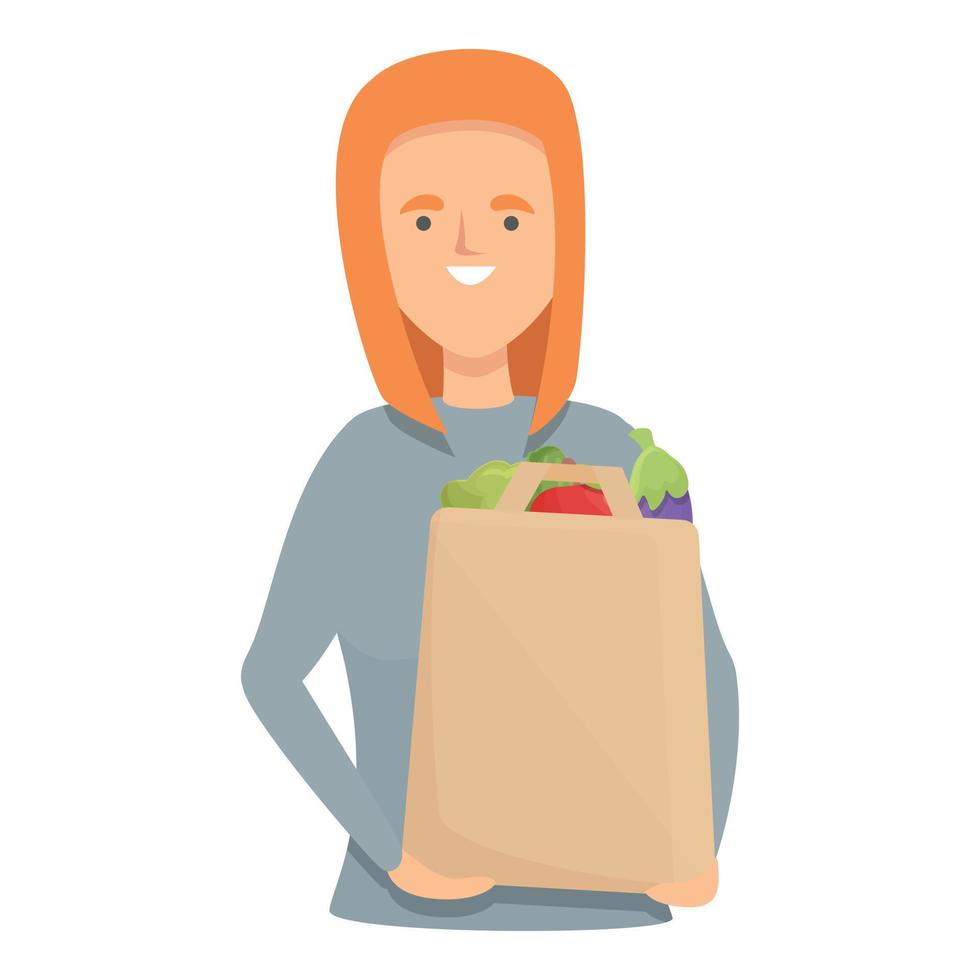 donna con cibo Acquista icona cartone animato vettore. drogheria supermercato vettore