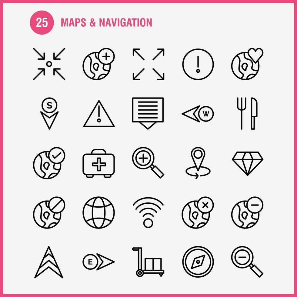 mappe e navigazione linea icona imballare per progettisti e sviluppatori icone di cibo forchetta cucina coltello utensili freccia cuscinetto direzione vettore