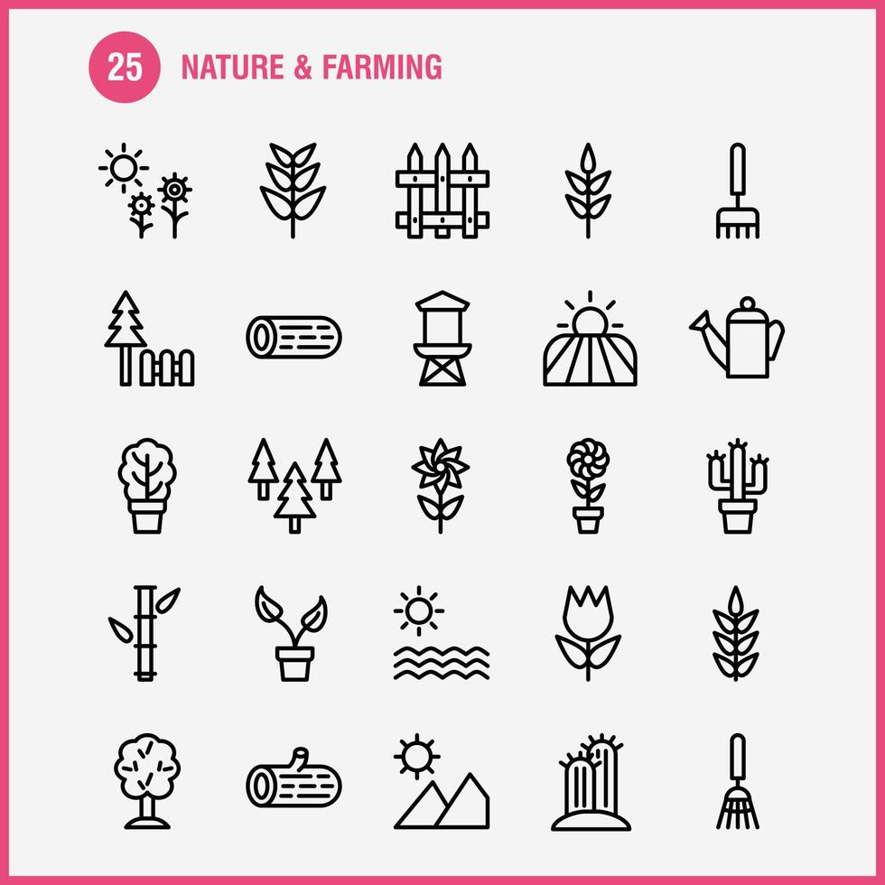 natura e agricoltura linea icona imballare per progettisti e sviluppatori icone di fienile edificio porta azienda agricola agricoltura natura il giro montagna vettore