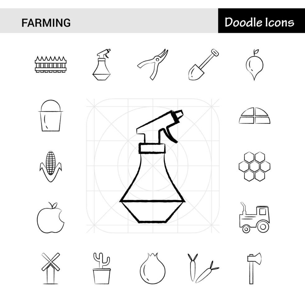impostato di 17 agricoltura disegnato a mano icona impostato vettore
