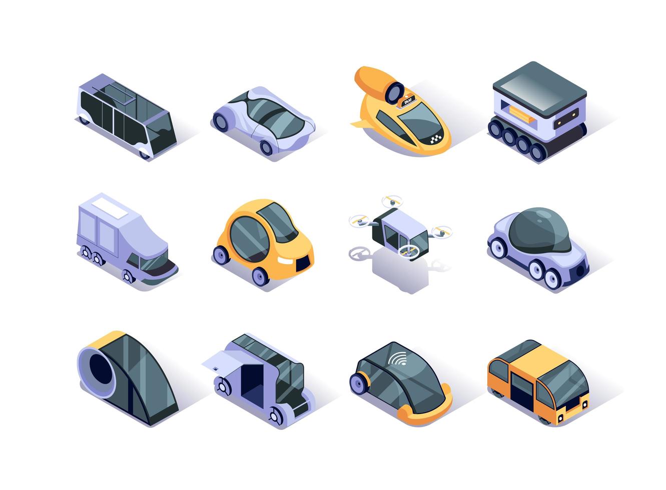 Set di icone isometriche di veicoli autonomi vettore