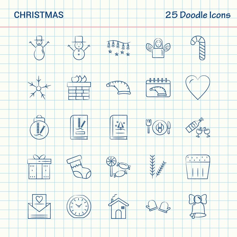 Natale 25 scarabocchio icone mano disegnato attività commerciale icona impostato vettore