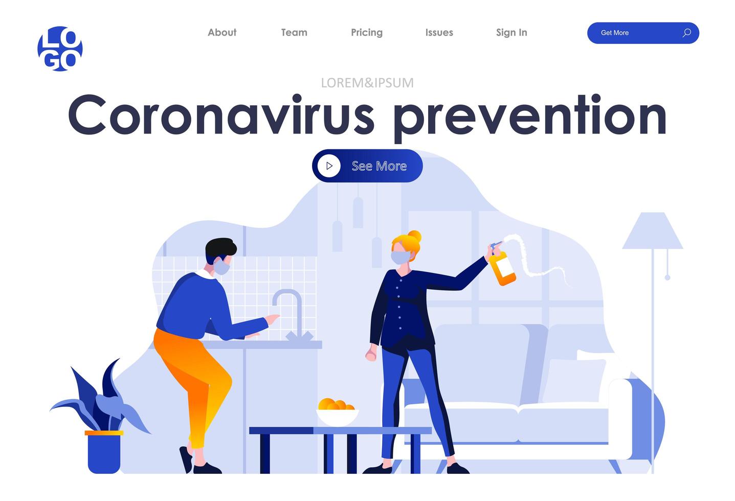 progettazione di una pagina di destinazione piatta per la prevenzione del coronavirus vettore