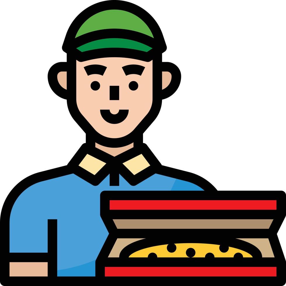 Pizza consegna uomo avatar cibo - pieno schema icona vettore
