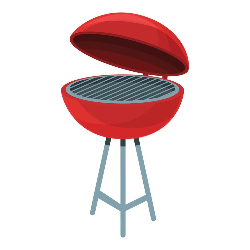barbecue griglia icona, cartone animato e piatto stile vettore