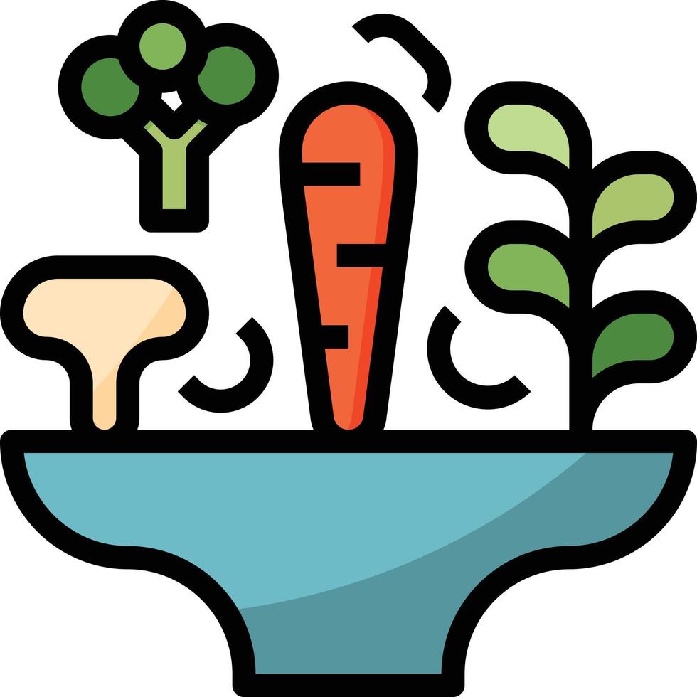 verdura carota insalata fungo soffio - pieno schema icona vettore