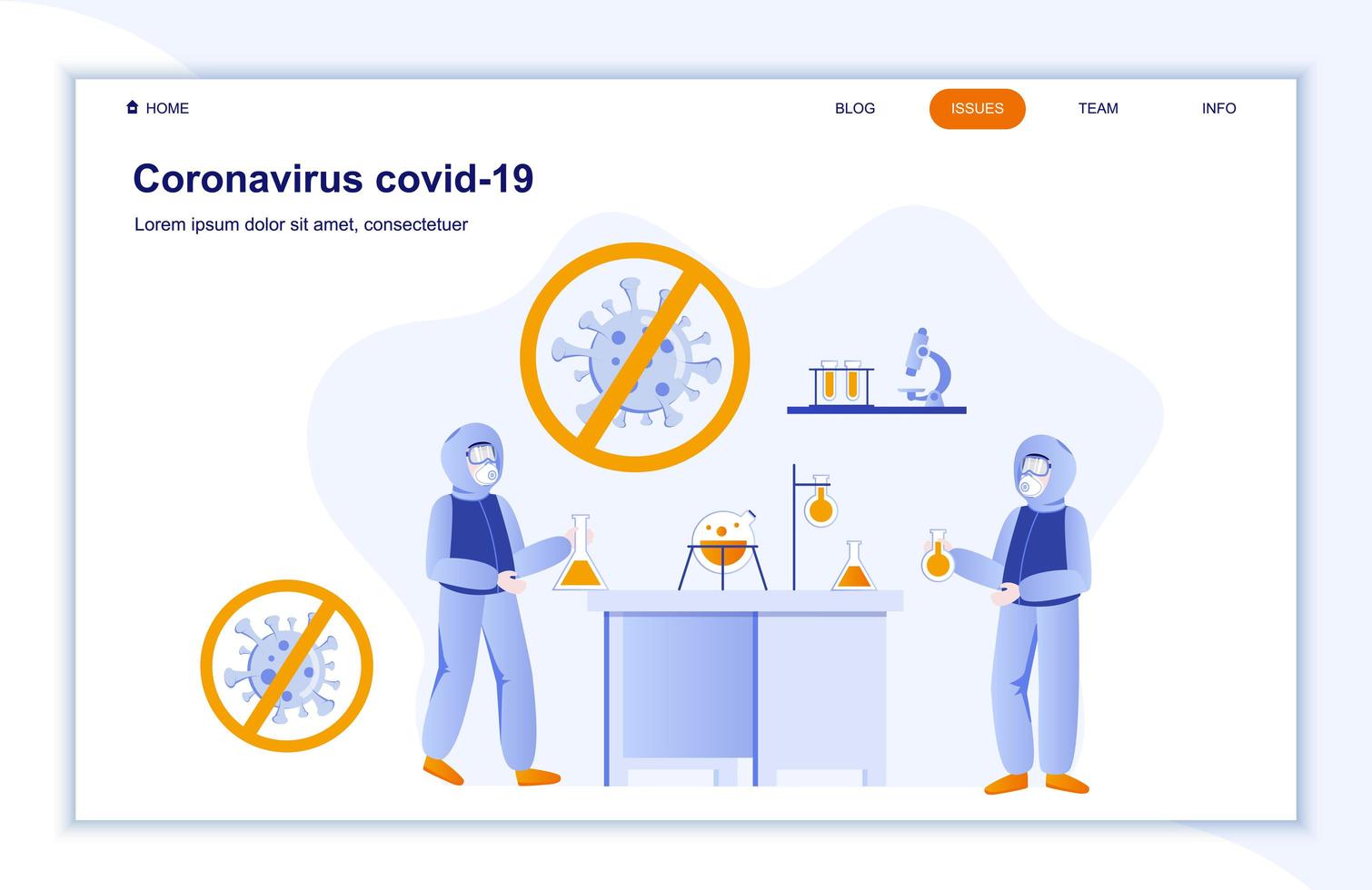 pagina di destinazione piatta del coronavirus covid-19 vettore