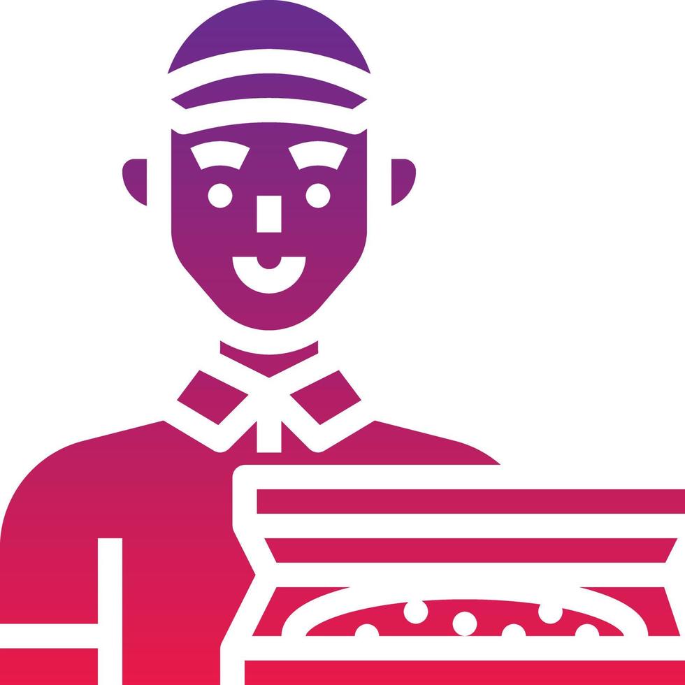 Pizza consegna uomo avatar cibo - solido pendenza icona vettore