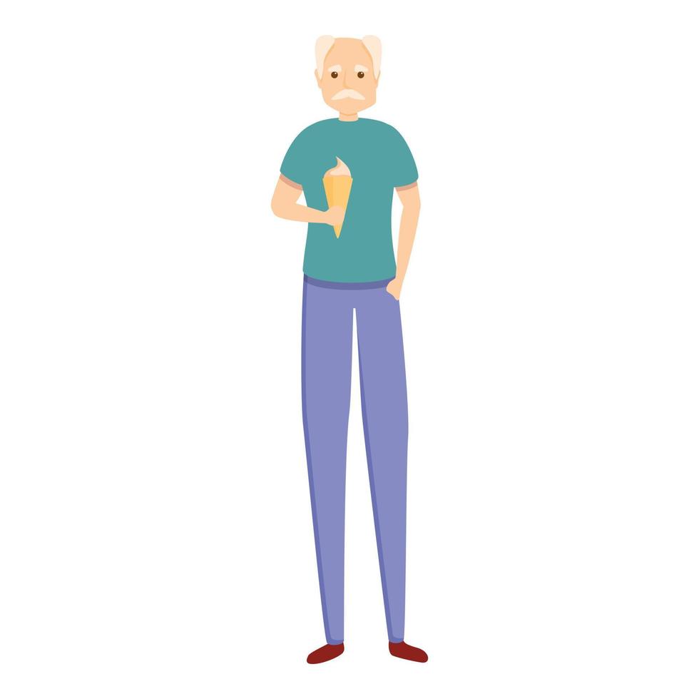 vecchio uomo mangiare ghiaccio crema icona, cartone animato stile vettore