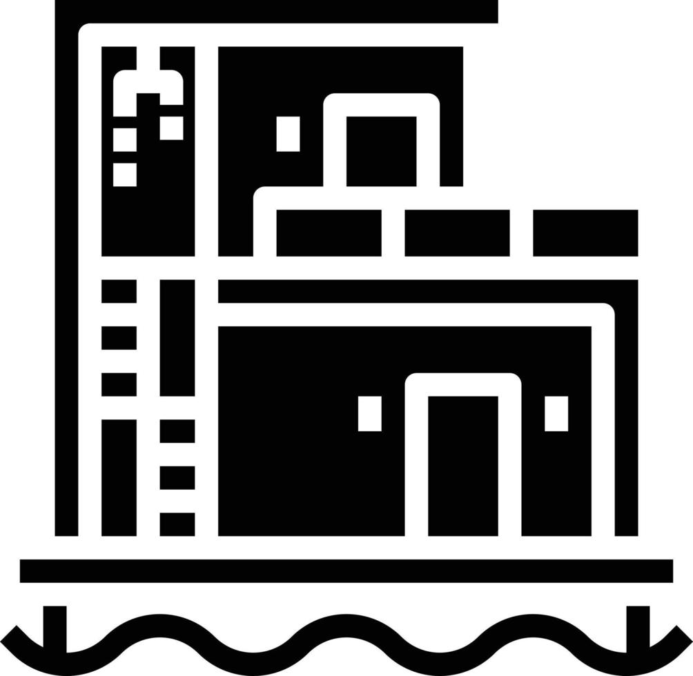Casa galleggiante acqua lusso edificio - solido icona vettore