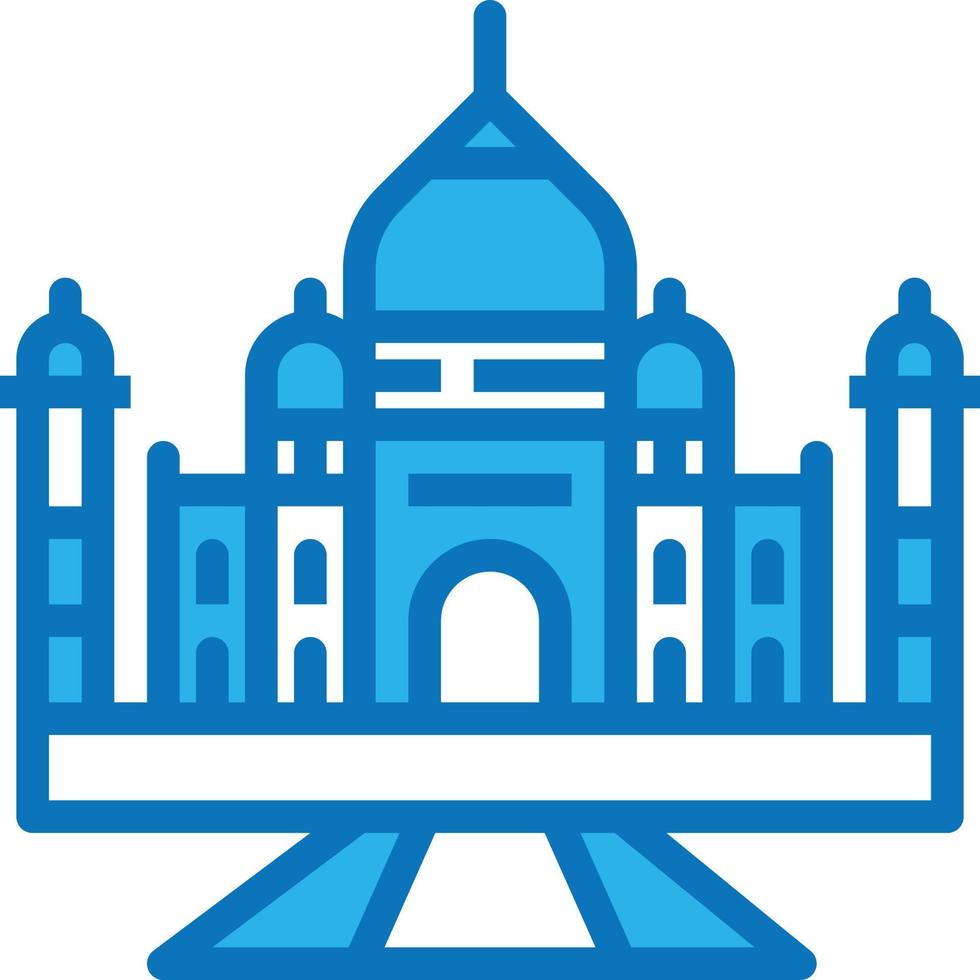 taj Mahal India punto di riferimento viaggio - blu icona vettore