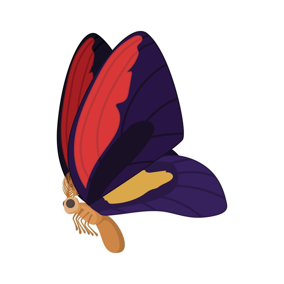 rosso purpureo farfalla icona, cartone animato stile vettore
