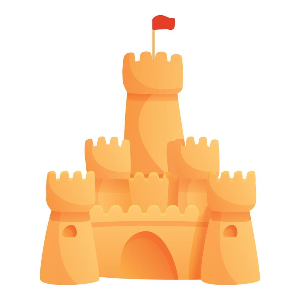 rosso bandiera sabbia castello icona, cartone animato stile vettore