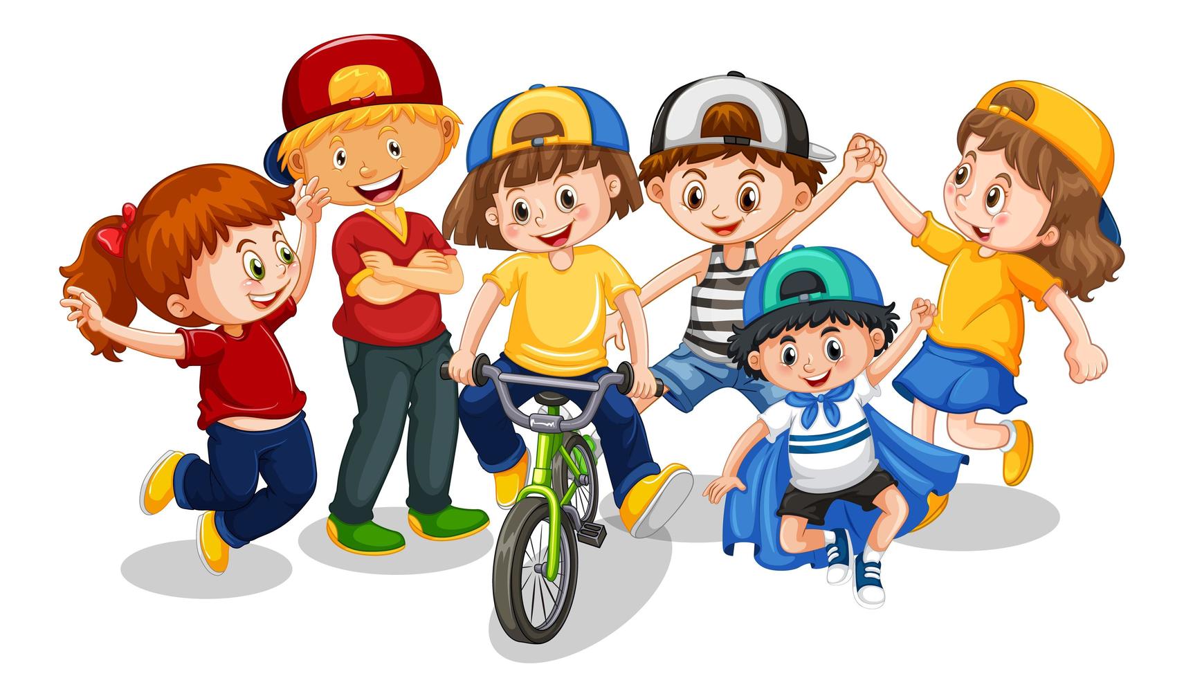 gruppo di bambini piccoli personaggio dei cartoni animati su sfondo bianco vettore