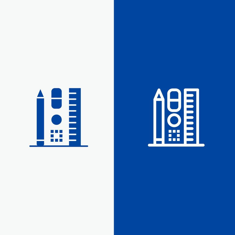 penna scala formazione scolastica in linea linea e glifo solido icona blu bandiera vettore