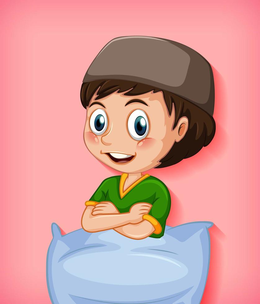 personaggio dei cartoni animati musulmano maschio con cuscino vettore