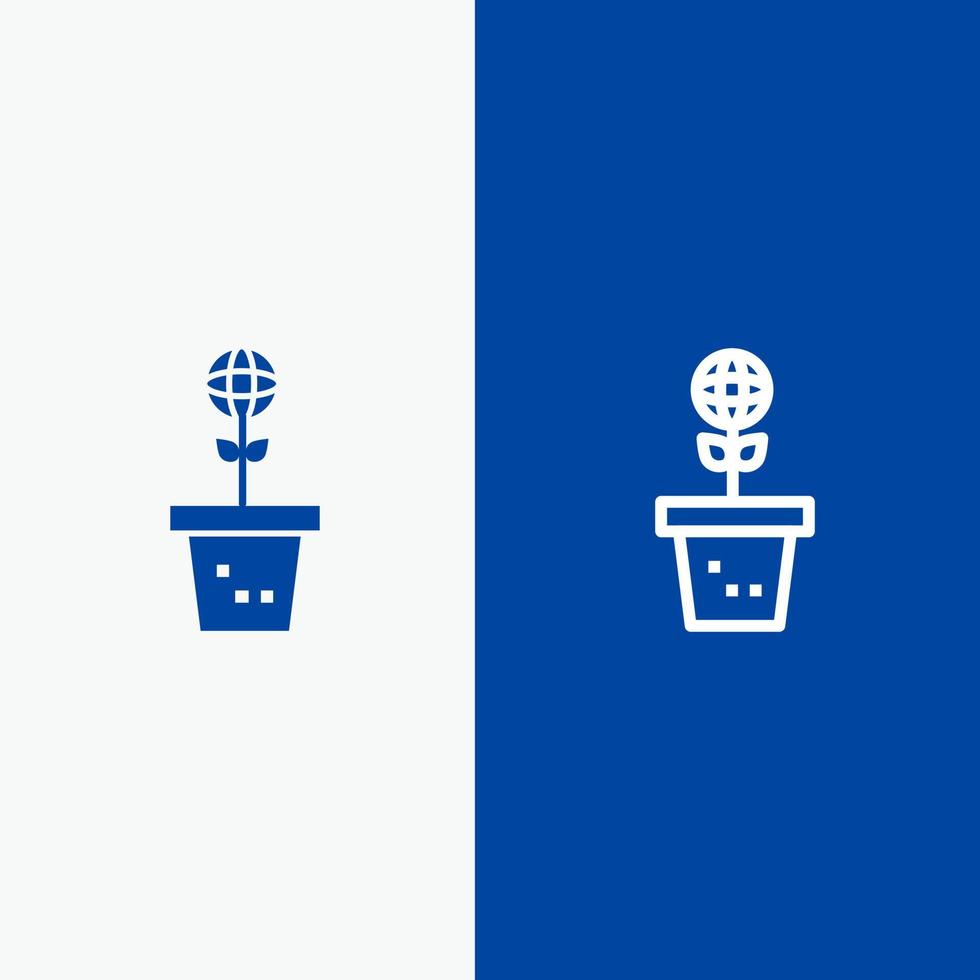 eco ambiente muffa natura pianta linea e glifo solido icona blu bandiera linea e glifo solido icona blu bandiera vettore