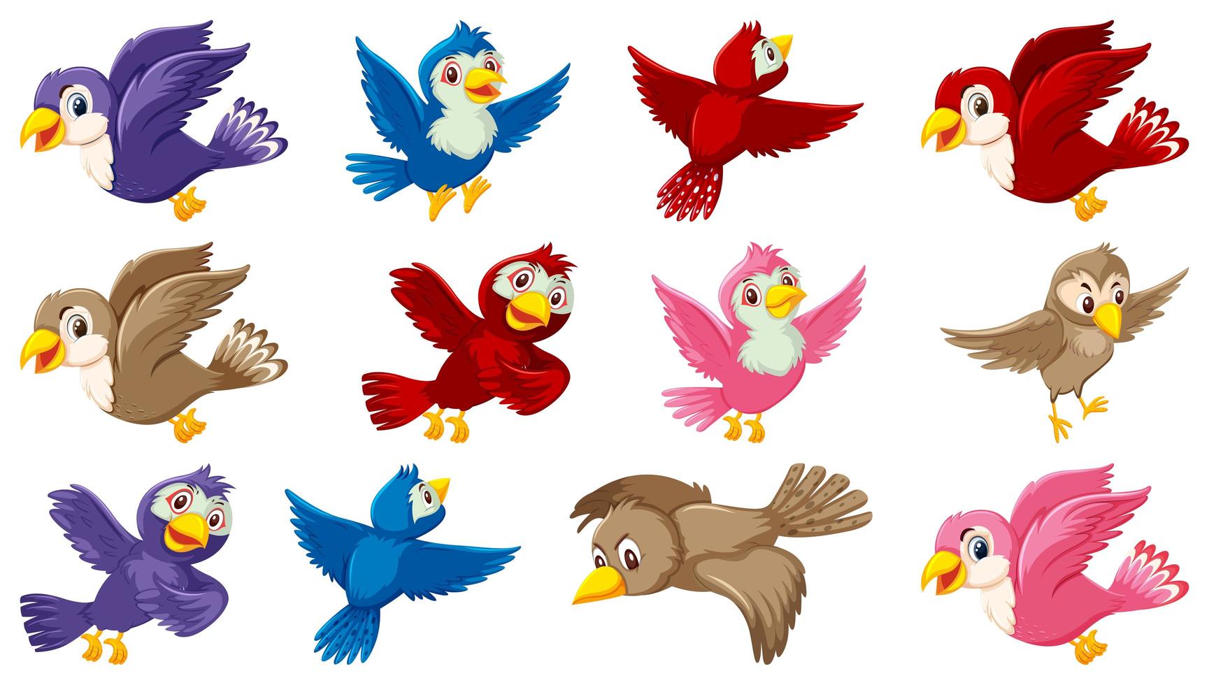 set di personaggio dei cartoni animati di uccello vettore