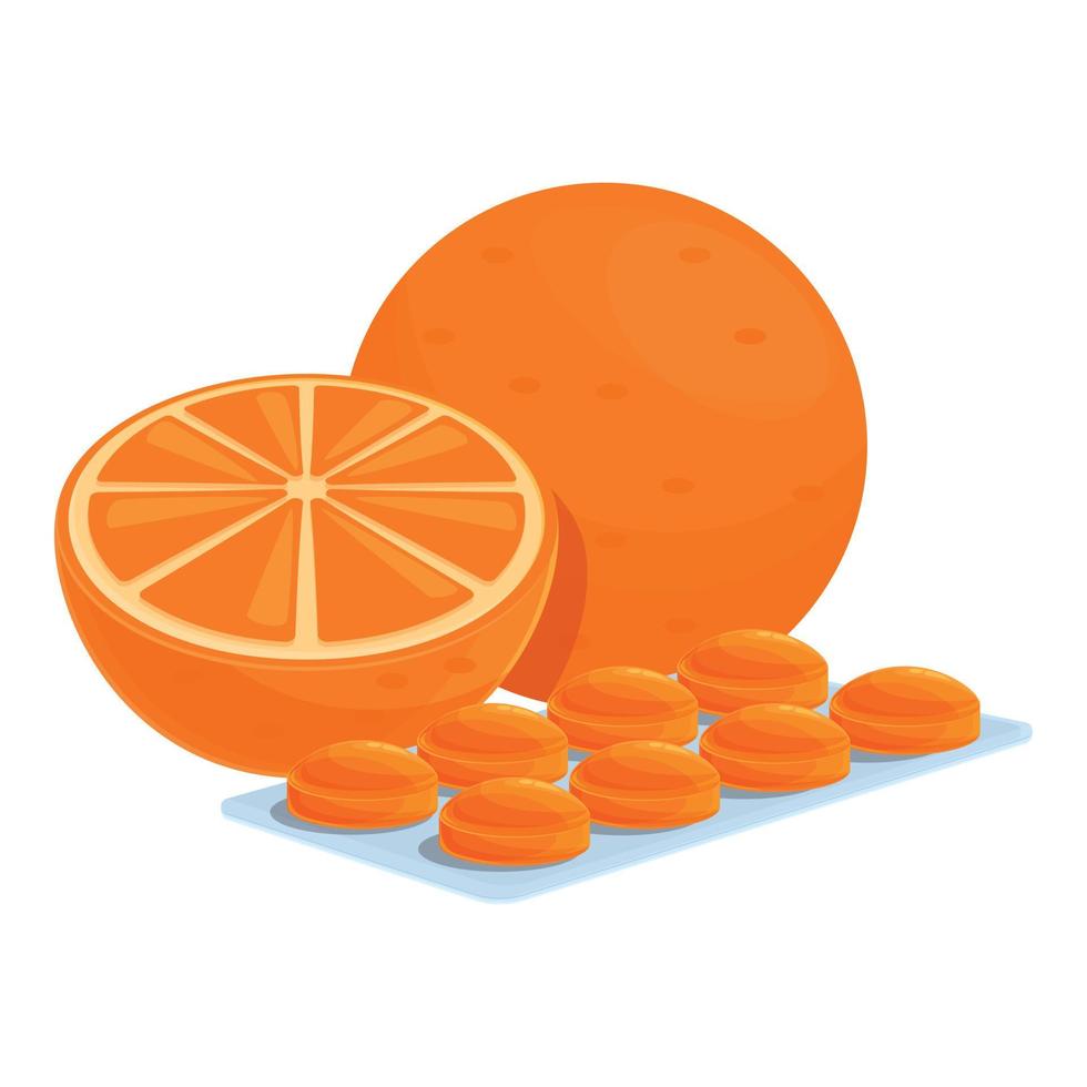 arancia tosse gocce icona, cartone animato stile vettore