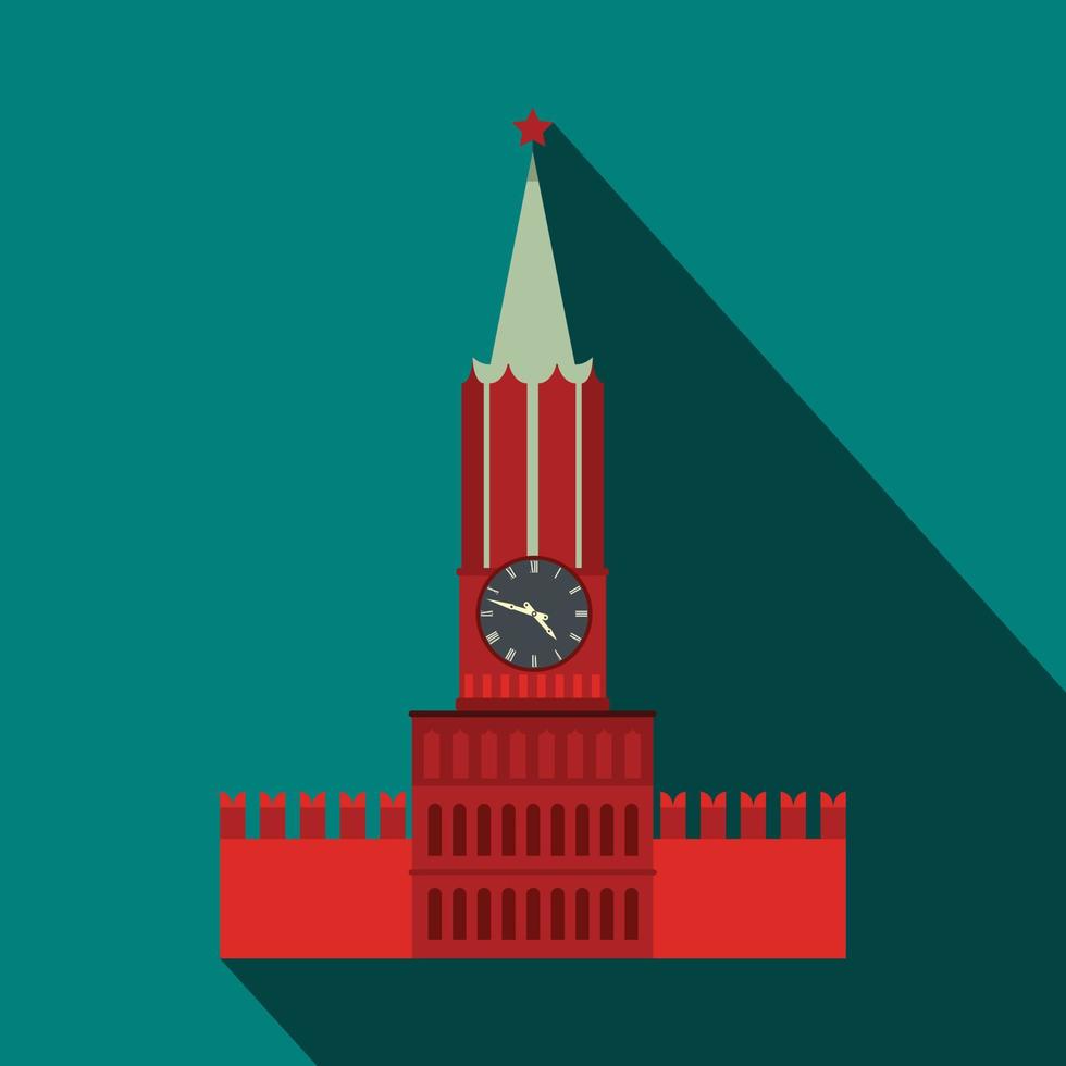 spasskaya Torre di Mosca Cremlino icona, piatto stile vettore