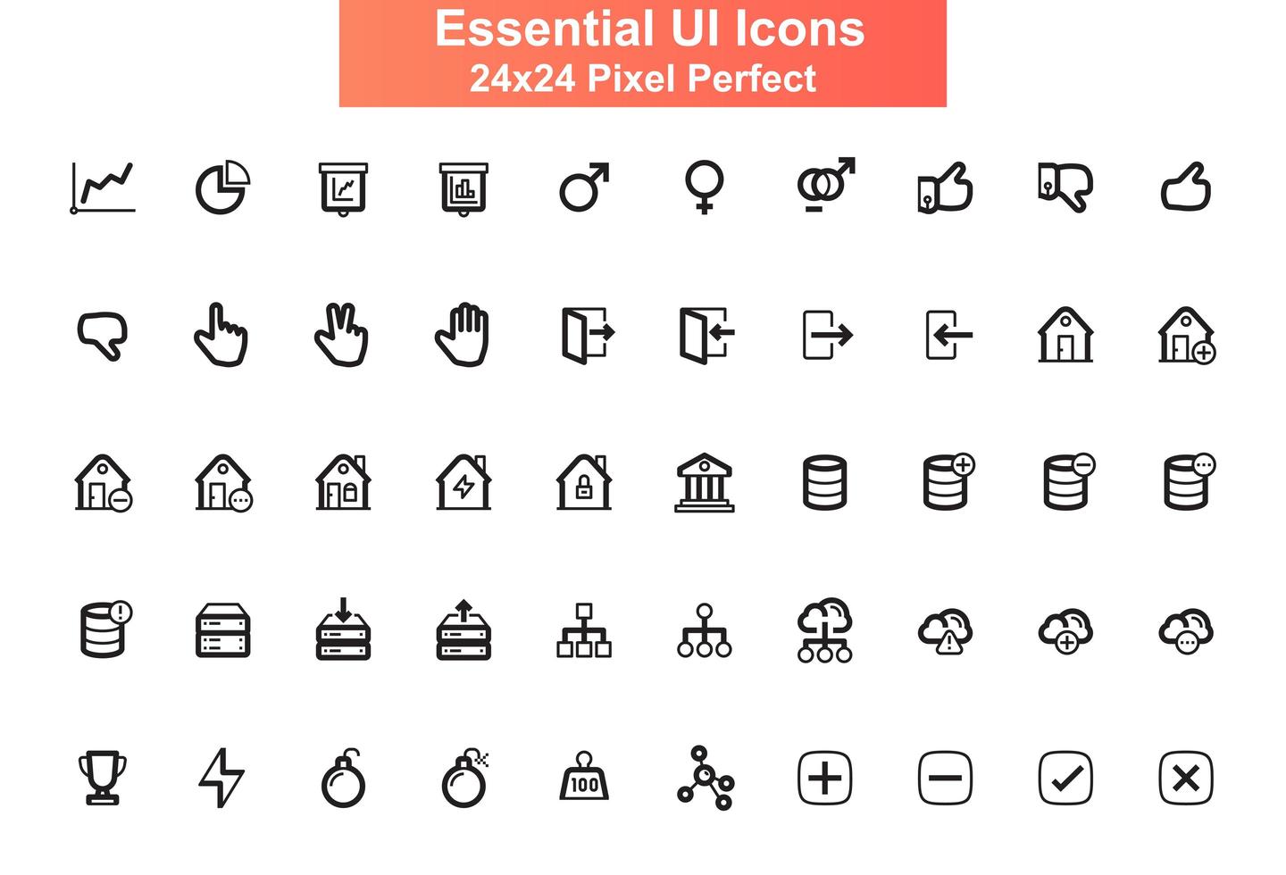 Set di icone dell'interfaccia utente, griglia 24x24 vettore