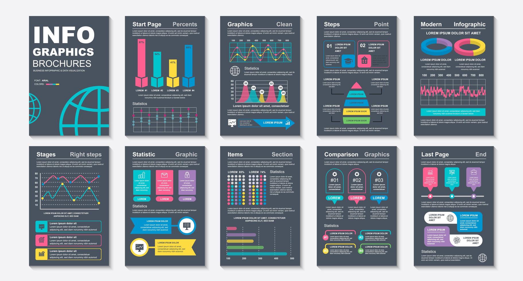 opuscoli infografici, modello di progettazione di visualizzazione dei dati vettore