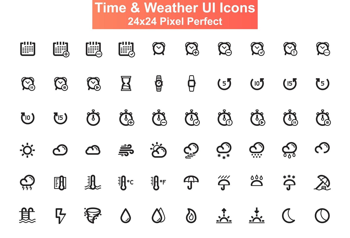 Set di icone dell'interfaccia utente, griglia 24x24 vettore