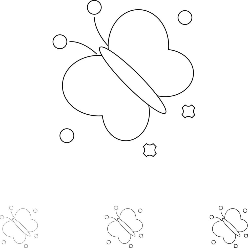 farfalla volare primavera bellezza grassetto e magro nero linea icona impostato vettore