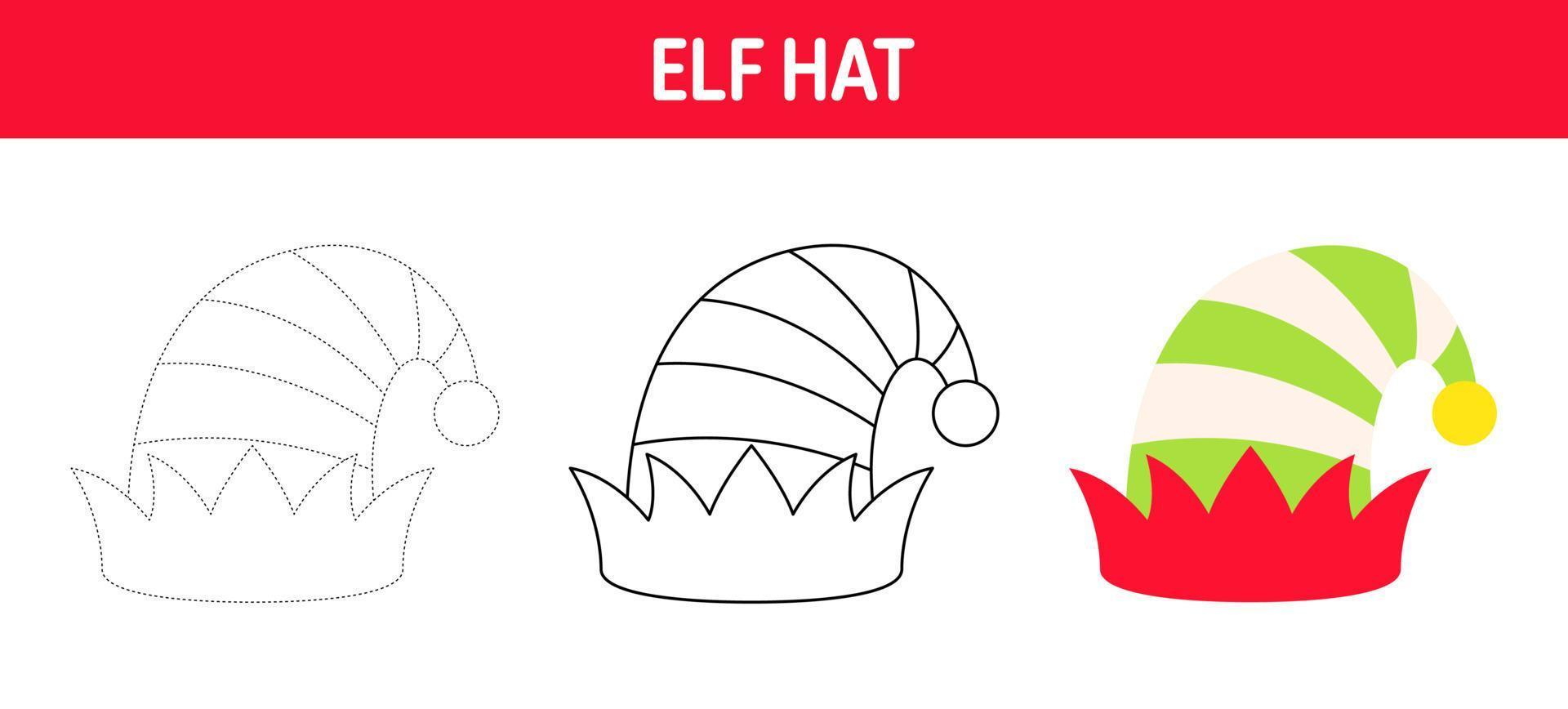 elfo cappello tracciato e colorazione foglio di lavoro per bambini vettore