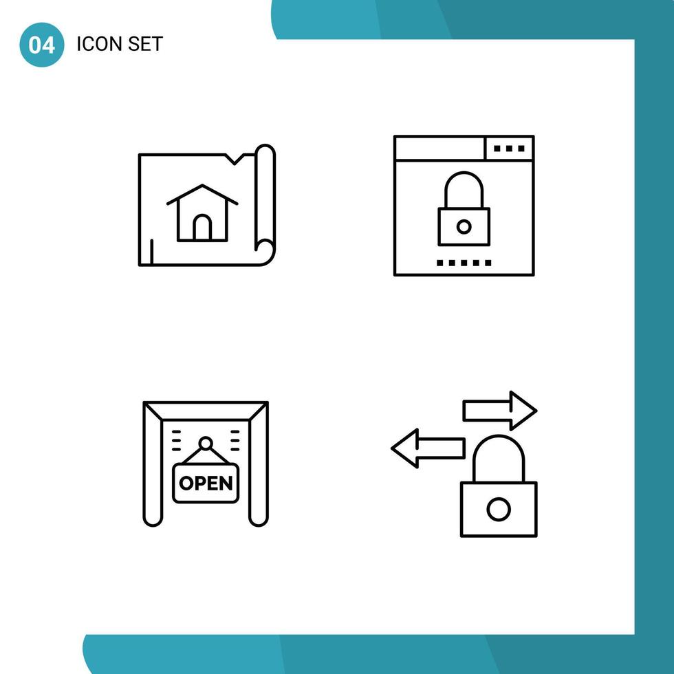 mobile interfaccia linea impostato di 4 pittogrammi di edificio e-commerce Casa ottimizzazione negozio modificabile vettore design elementi