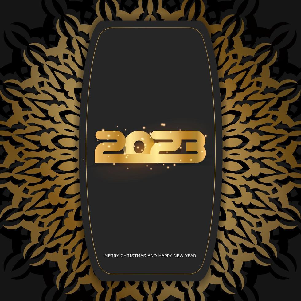 contento nuovo anno 2023 vacanza carta. d'oro modello su nero. vettore