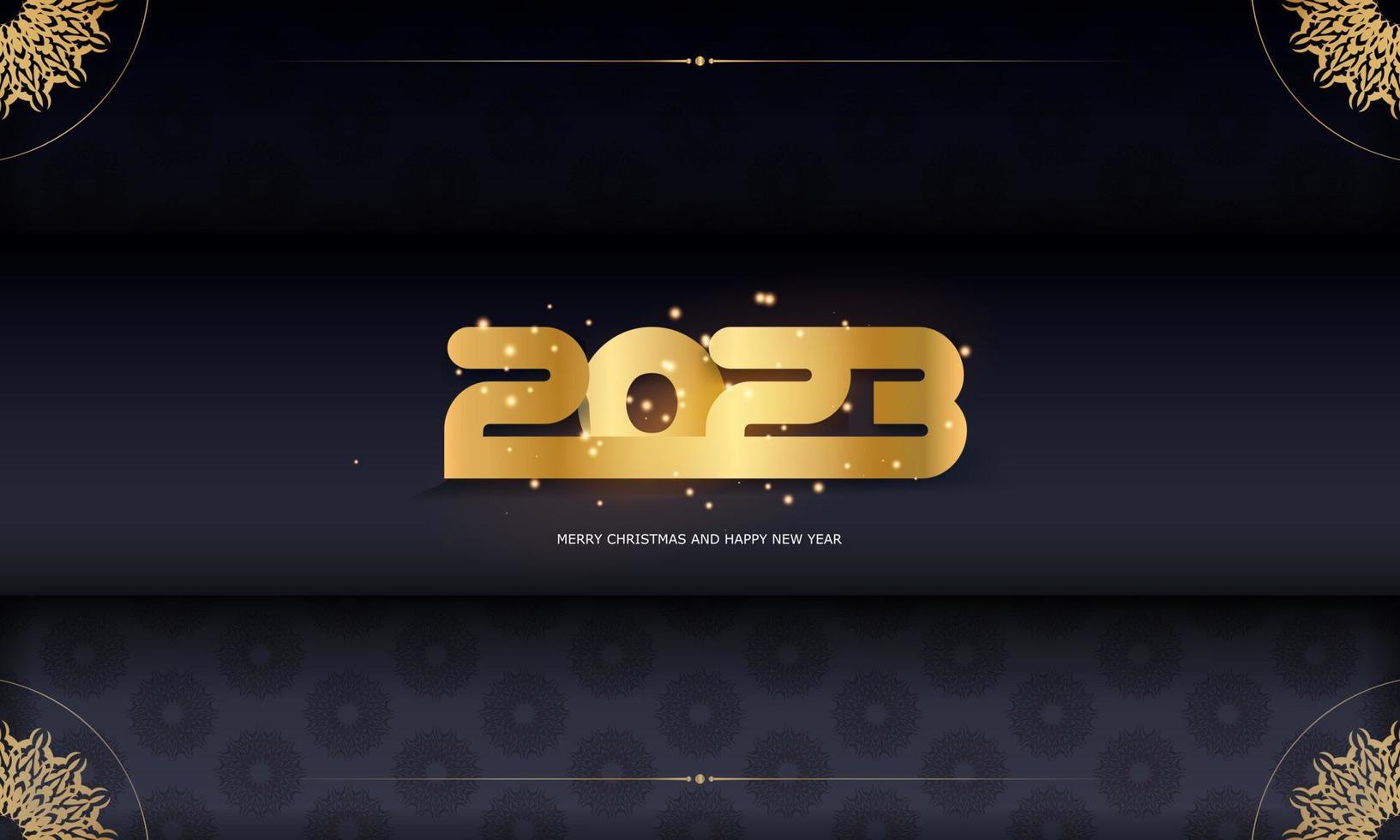 contento nuovo anno 2023 festivo cartolina. nero e oro colore. vettore