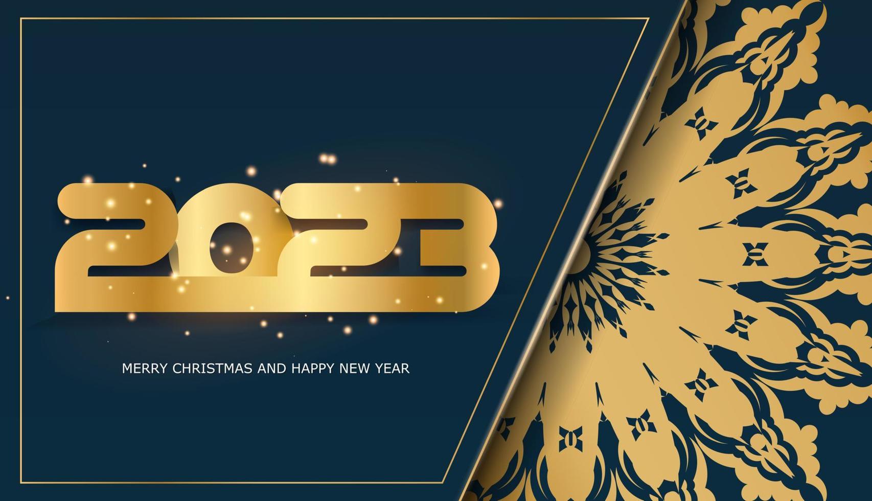2023 contento nuovo anno festivo sfondo. d'oro modello su blu. vettore